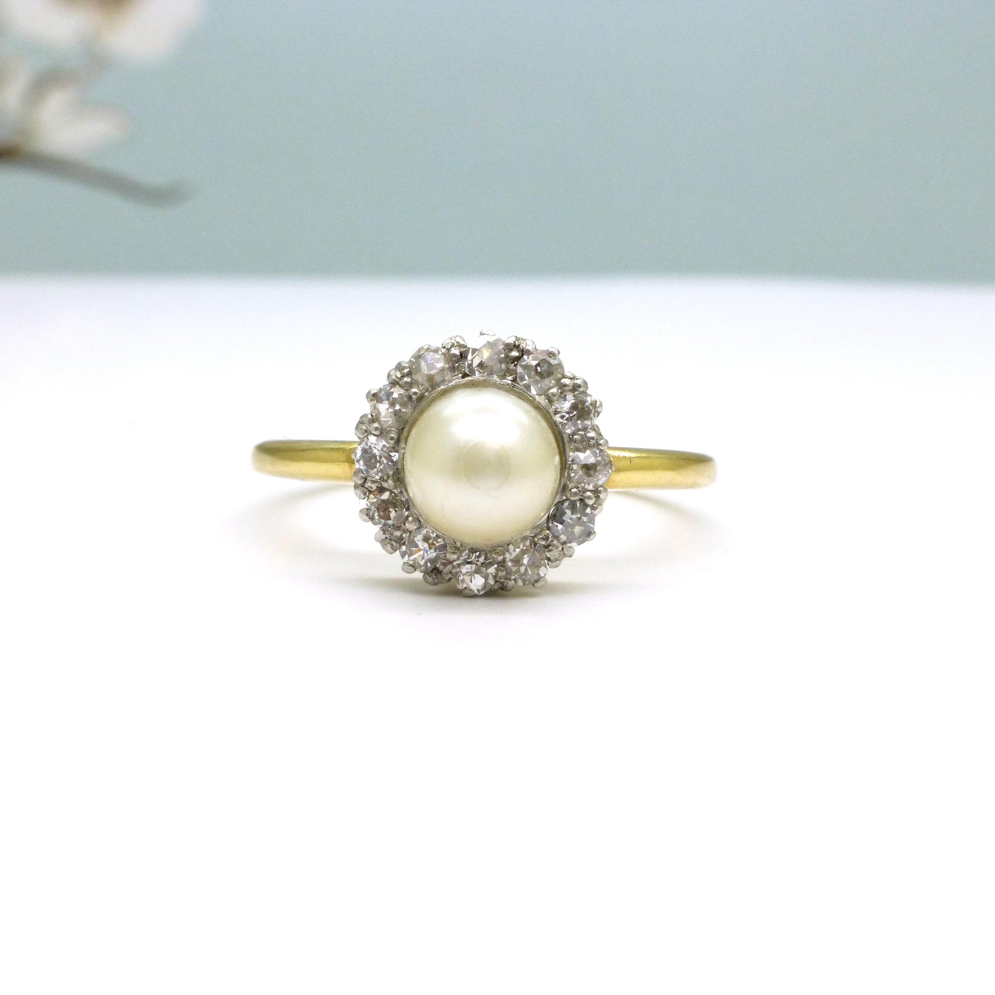 Antique Edwardian Pearl Diamond Daisy Cluster Ring - 18ct Gold & Platinum - Engagement - Anniversary