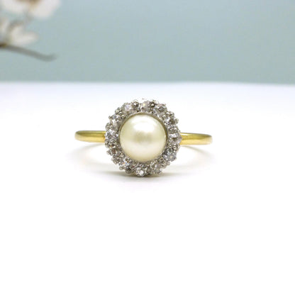 Antique Edwardian Pearl Diamond Daisy Cluster Ring - 18ct Gold & Platinum - Engagement - Anniversary