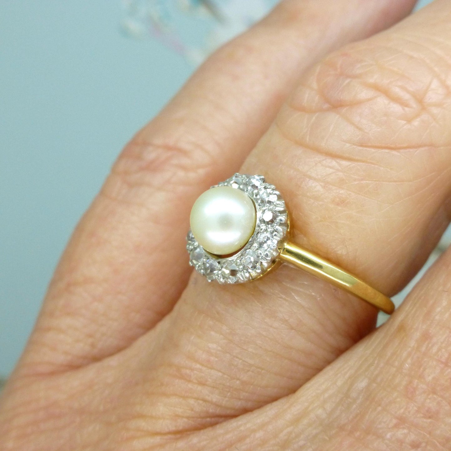 Antique Edwardian Pearl Diamond Daisy Cluster Ring - 18ct Gold & Platinum - Engagement - Anniversary