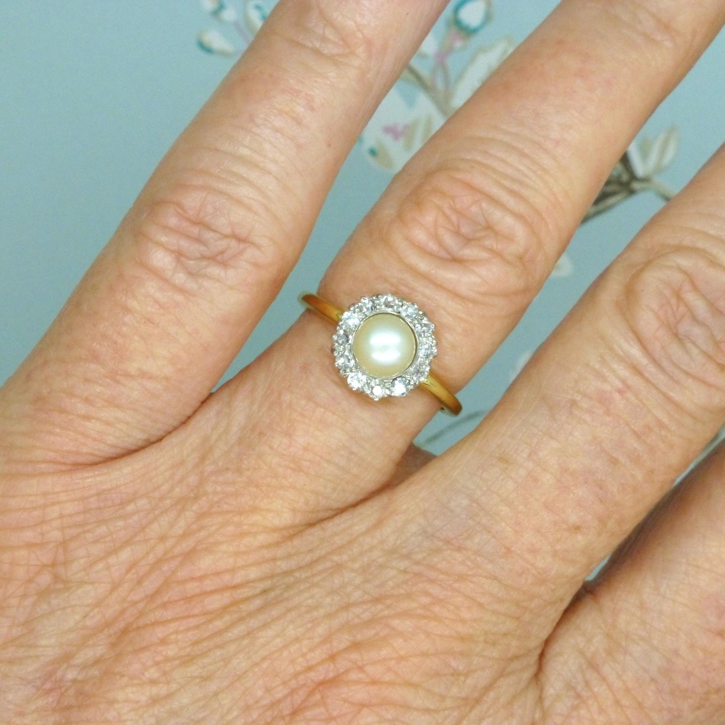 Antique Edwardian Pearl Diamond Daisy Cluster Ring - 18ct Gold & Platinum - Engagement - Anniversary