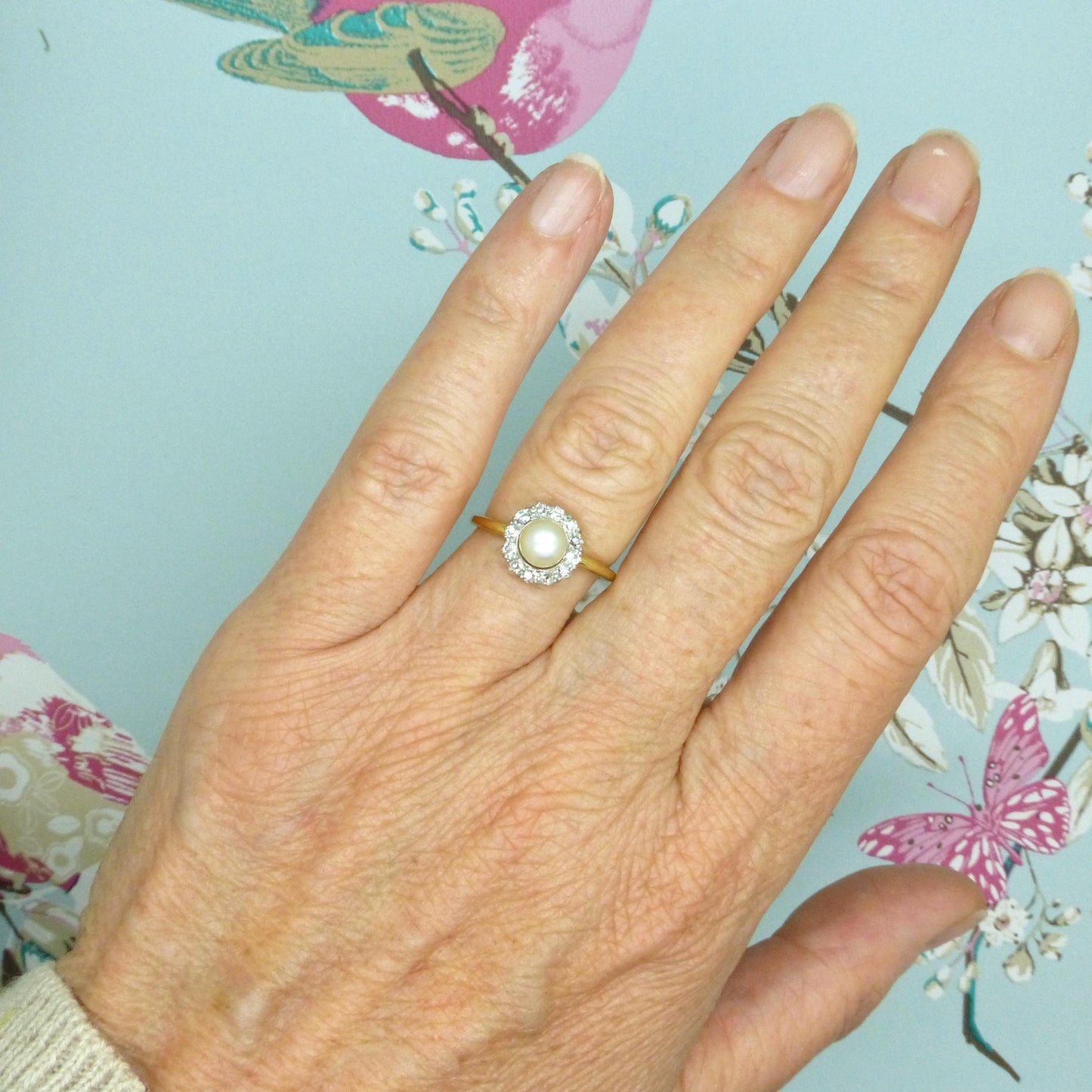 Antique Edwardian Pearl Diamond Daisy Cluster Ring - 18ct Gold & Platinum - Engagement - Anniversary