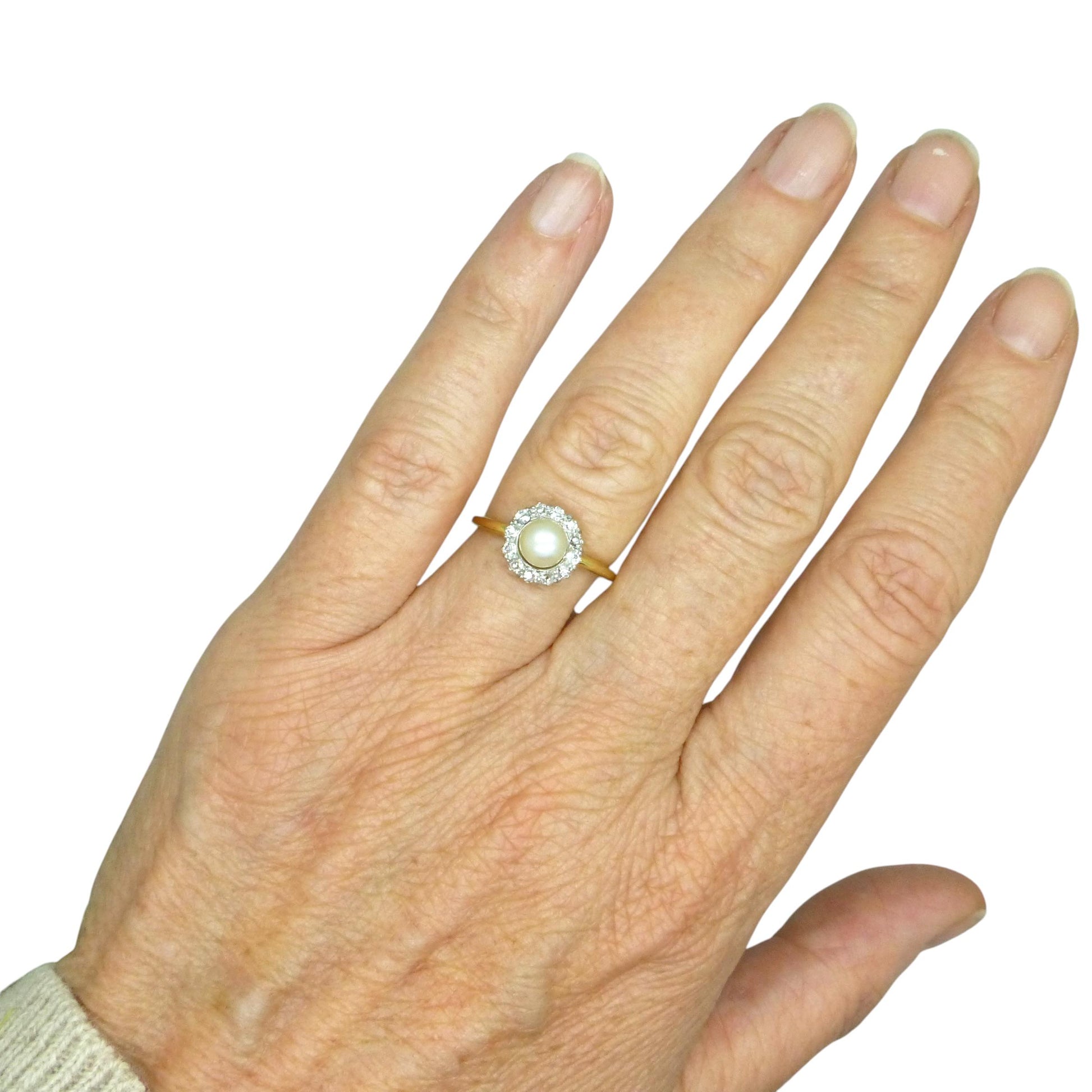 Antique Edwardian Pearl Diamond Daisy Cluster Ring - 18ct Gold & Platinum - Engagement - Anniversary