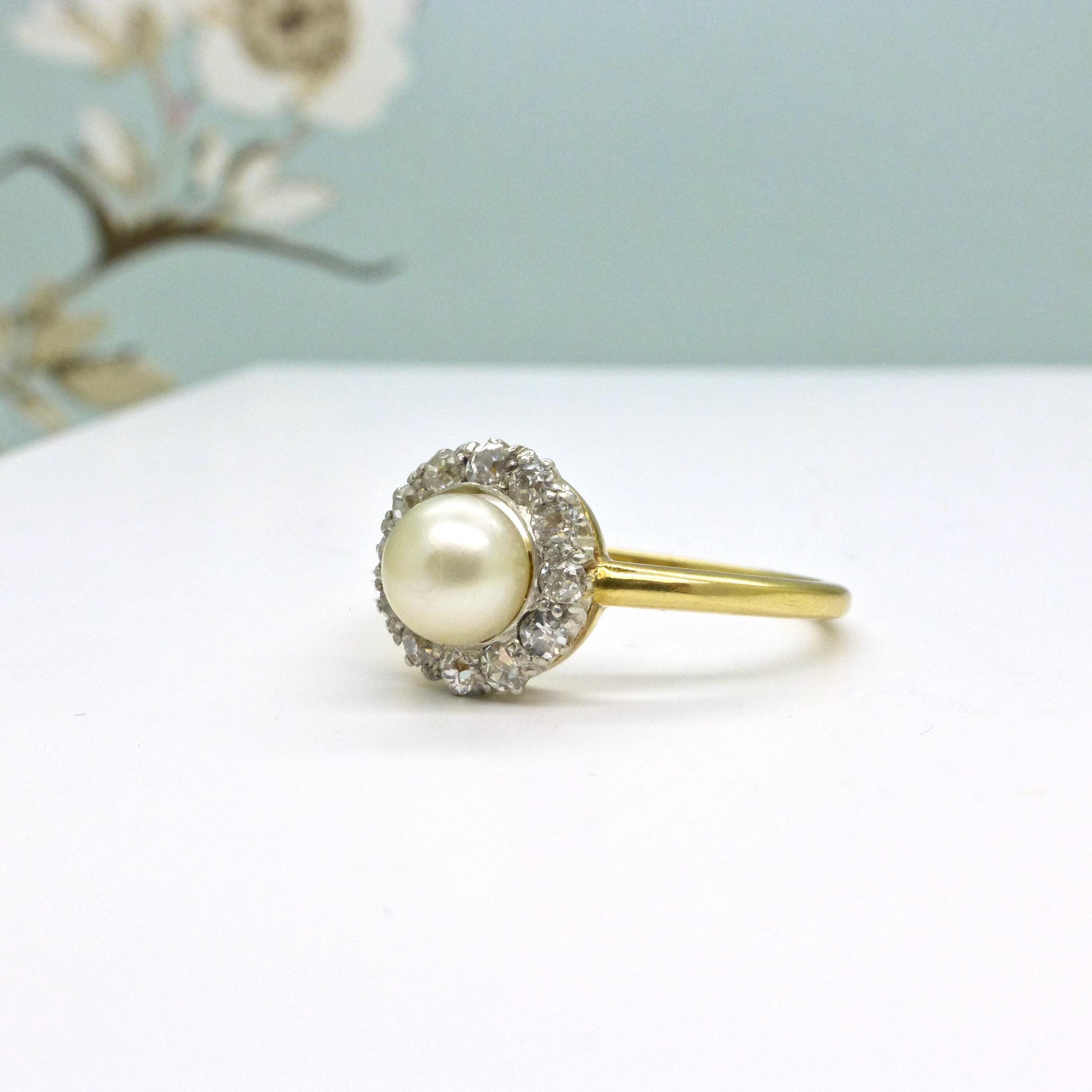 Antique Edwardian Pearl Diamond Daisy Cluster Ring - 18ct Gold & Platinum - Engagement - Anniversary