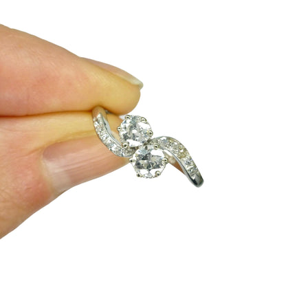 Antique Edwardian old cut natural diamond Toi et Moi ring - 18ct Platinum - 0.60ct c1910s