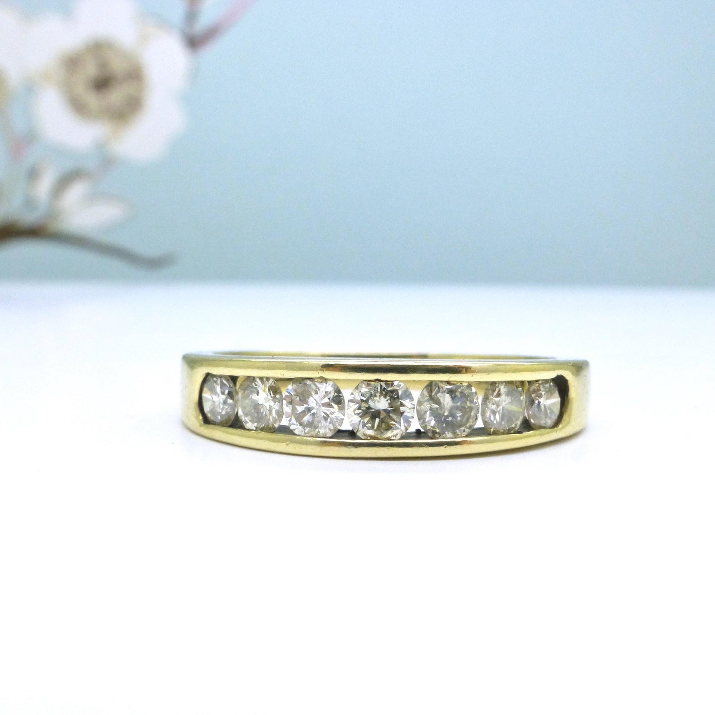 Vintage 9ct gold natural Diamond five stone half eternity - wedding band 0.75ct
