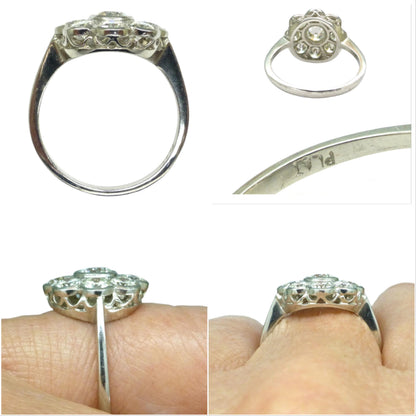 Vintage Platinum natural diamond cluster engagement ring 1.54 carat - Antique style Daisy ring