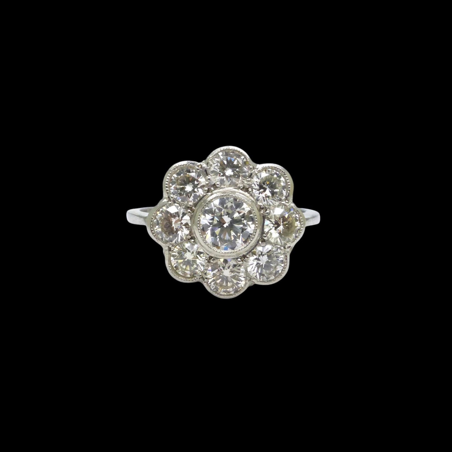 Vintage Platinum natural diamond cluster engagement ring 1.54 carat - Antique style Daisy ring