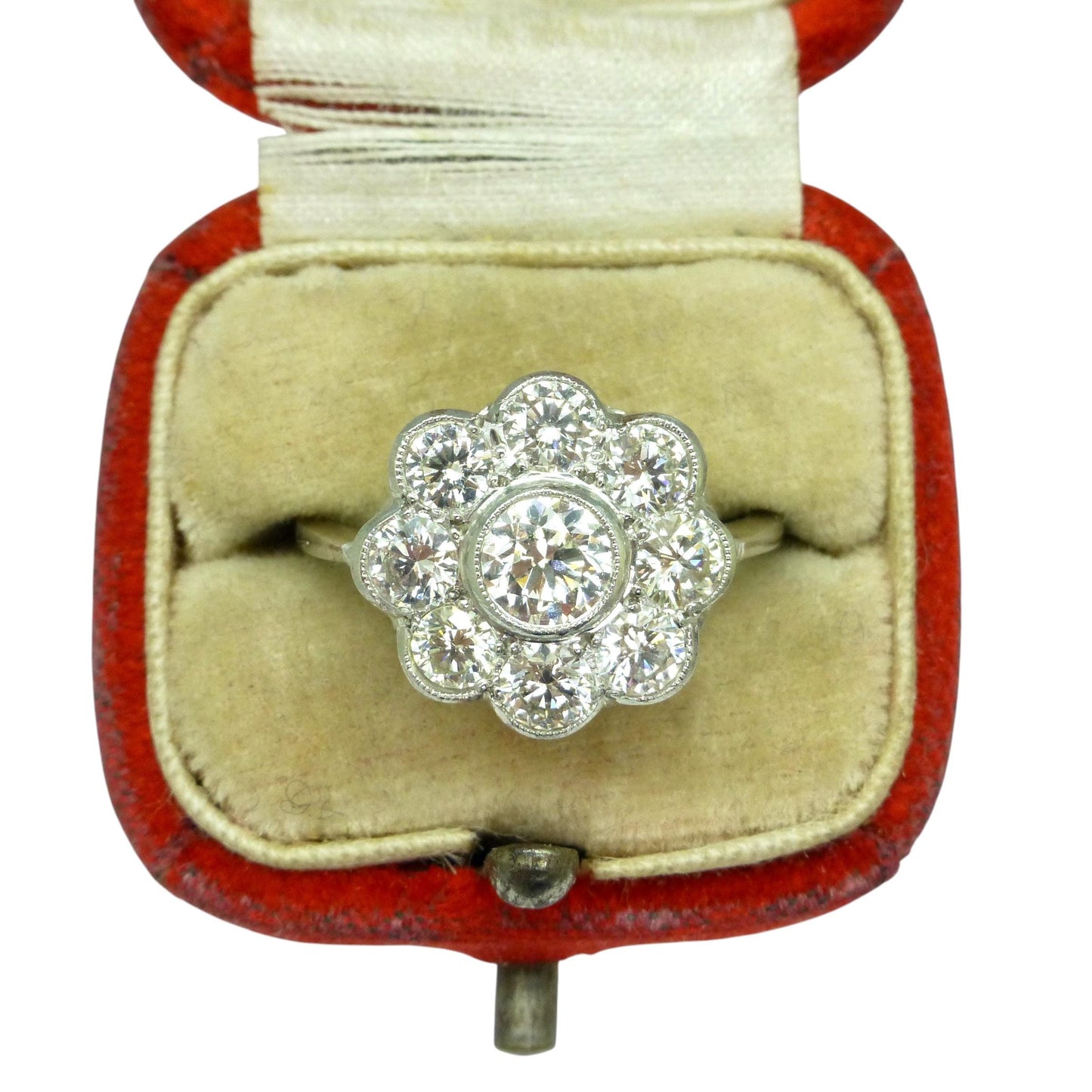 Vintage Platinum natural diamond cluster engagement ring 1.54 carat - Antique style Daisy ring