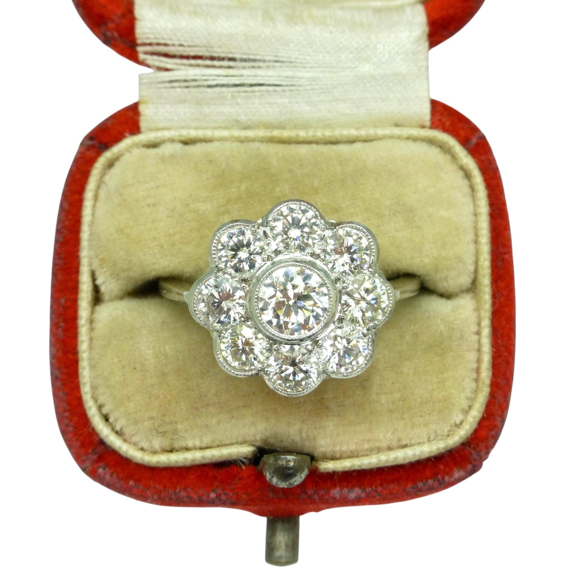 Vintage Platinum natural diamond cluster engagement ring 1.54 carat - Antique style Daisy ring