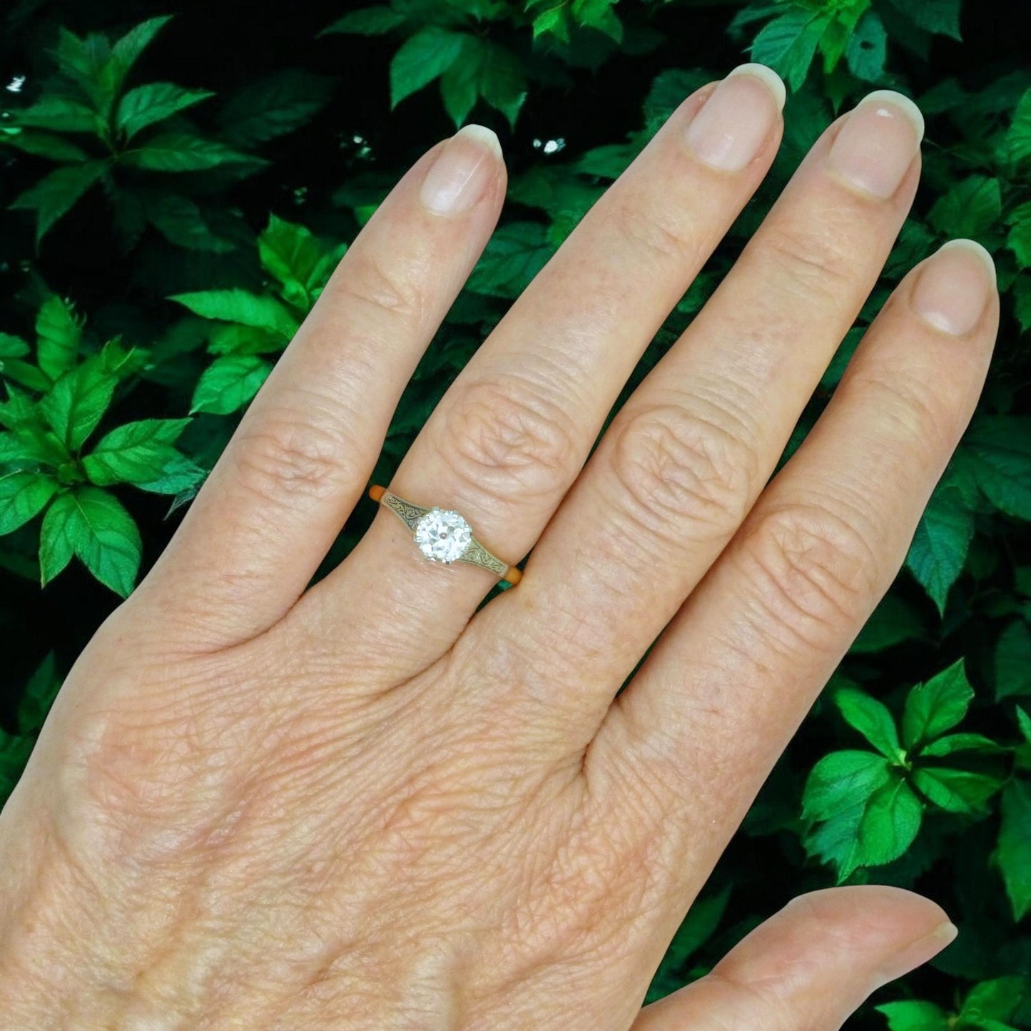 Antique 18ct Platinum old transitional cut diamond solitaire engagement ring 0.66ct 1920's