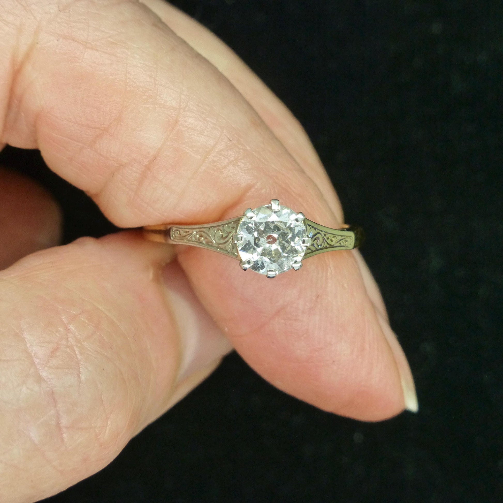 Antique 18ct Platinum old transitional cut diamond solitaire engagement ring 0.66ct 1920's