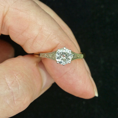Antique 18ct Platinum old transitional cut diamond solitaire engagement ring 0.66ct 1920's