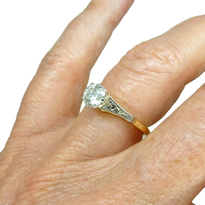 Antique 18ct Platinum old transitional cut diamond solitaire engagement ring 0.66ct 1920's
