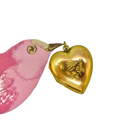 Antique 9ct Gold Heart Locket c1880-1900 – Aesthetic Engraved Bird motif