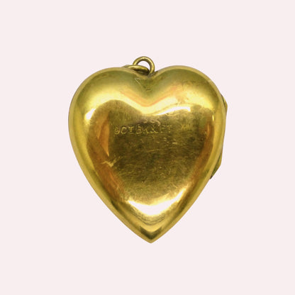 Antique 9ct Gold Heart Locket c1880-1900 – Aesthetic Engraved Bird motif