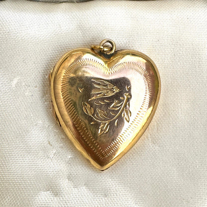 Antique 9ct Gold Heart Locket c1880-1900 – Aesthetic Engraved Bird motif