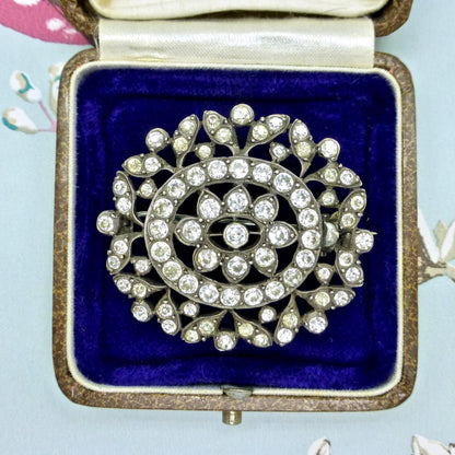 Antique silver paste brooch - Large Victorian-Edwardian pin