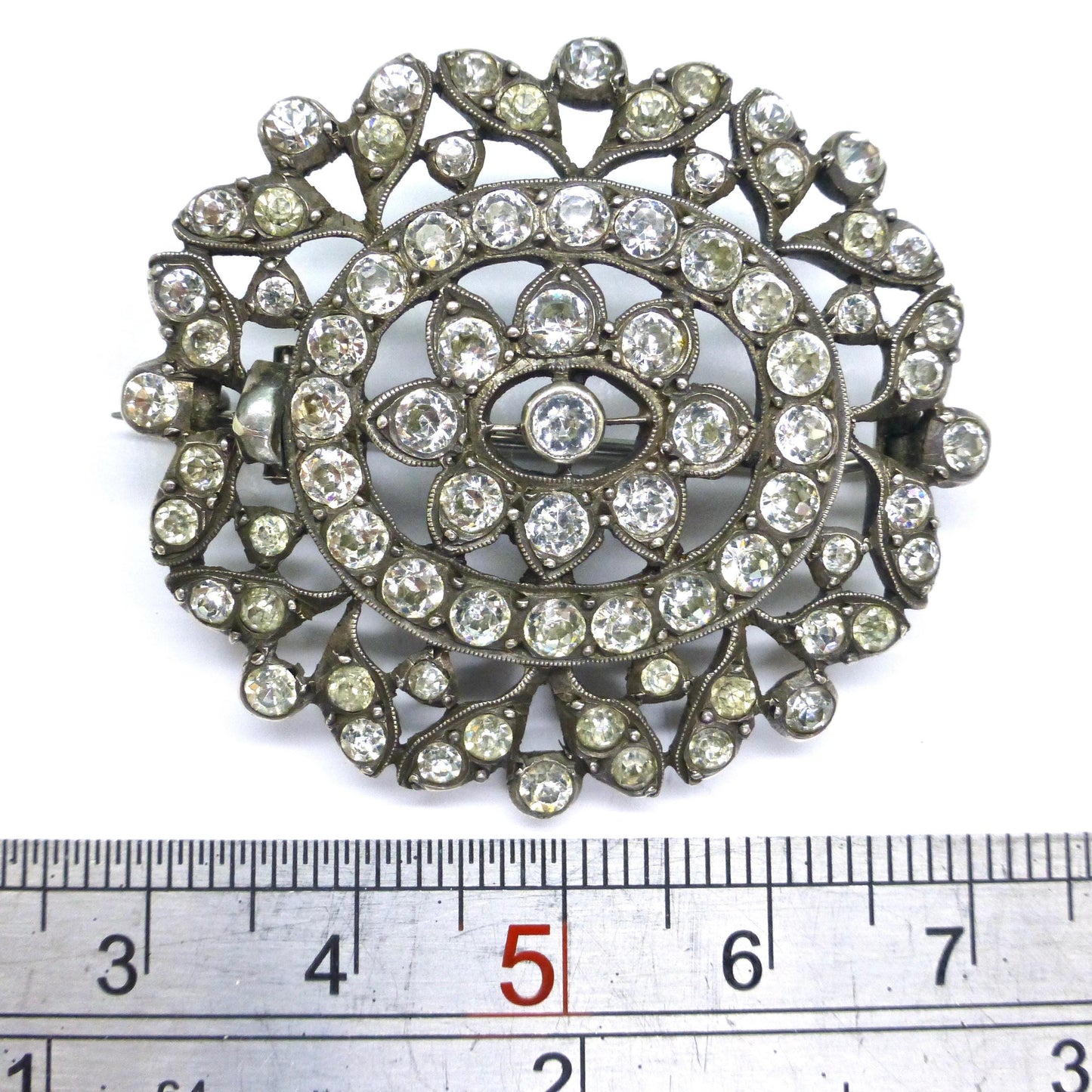 Antique silver paste brooch - Large Victorian-Edwardian pin