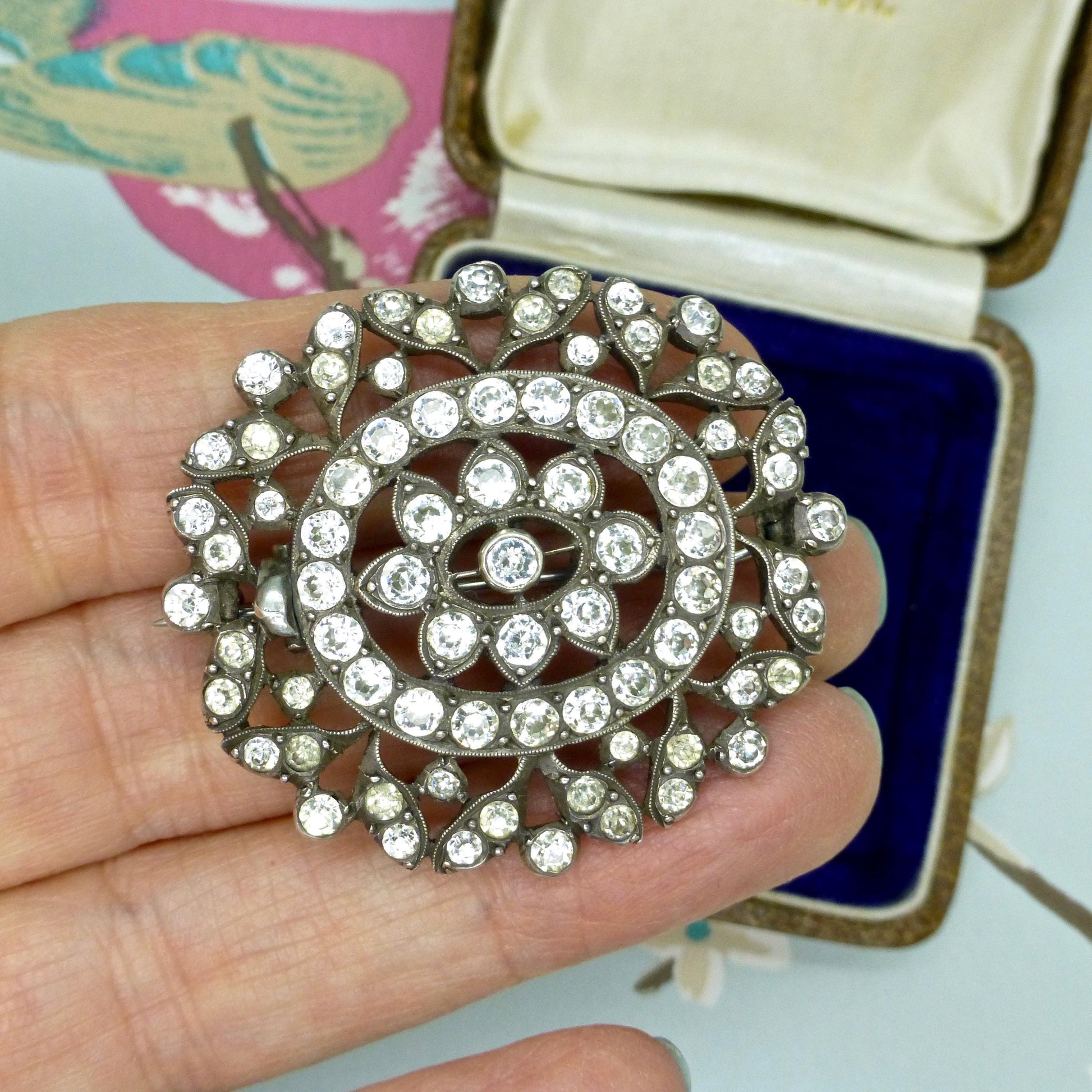 Antique silver paste brooch - Large Victorian-Edwardian pin