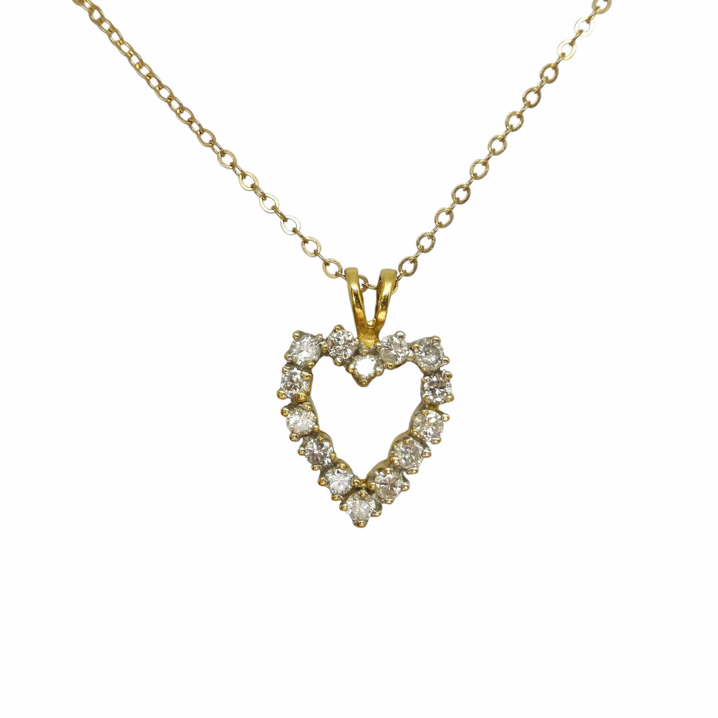 Vintage 18ct gold diamond heart pendant & 9ct gold chain