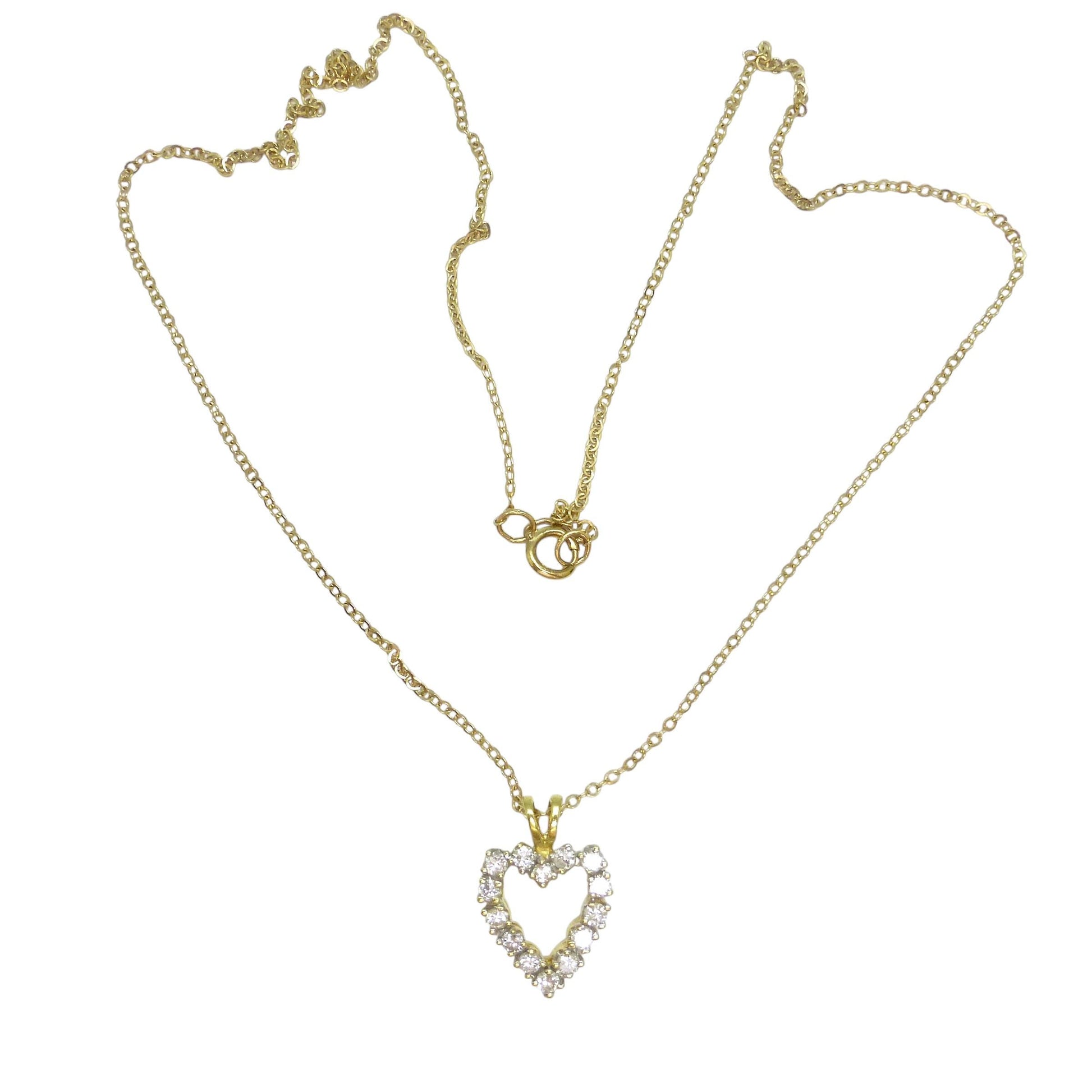 Vintage 18ct gold diamond heart pendant & 9ct gold chain