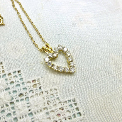 Vintage 18ct gold diamond heart pendant & 9ct gold chain