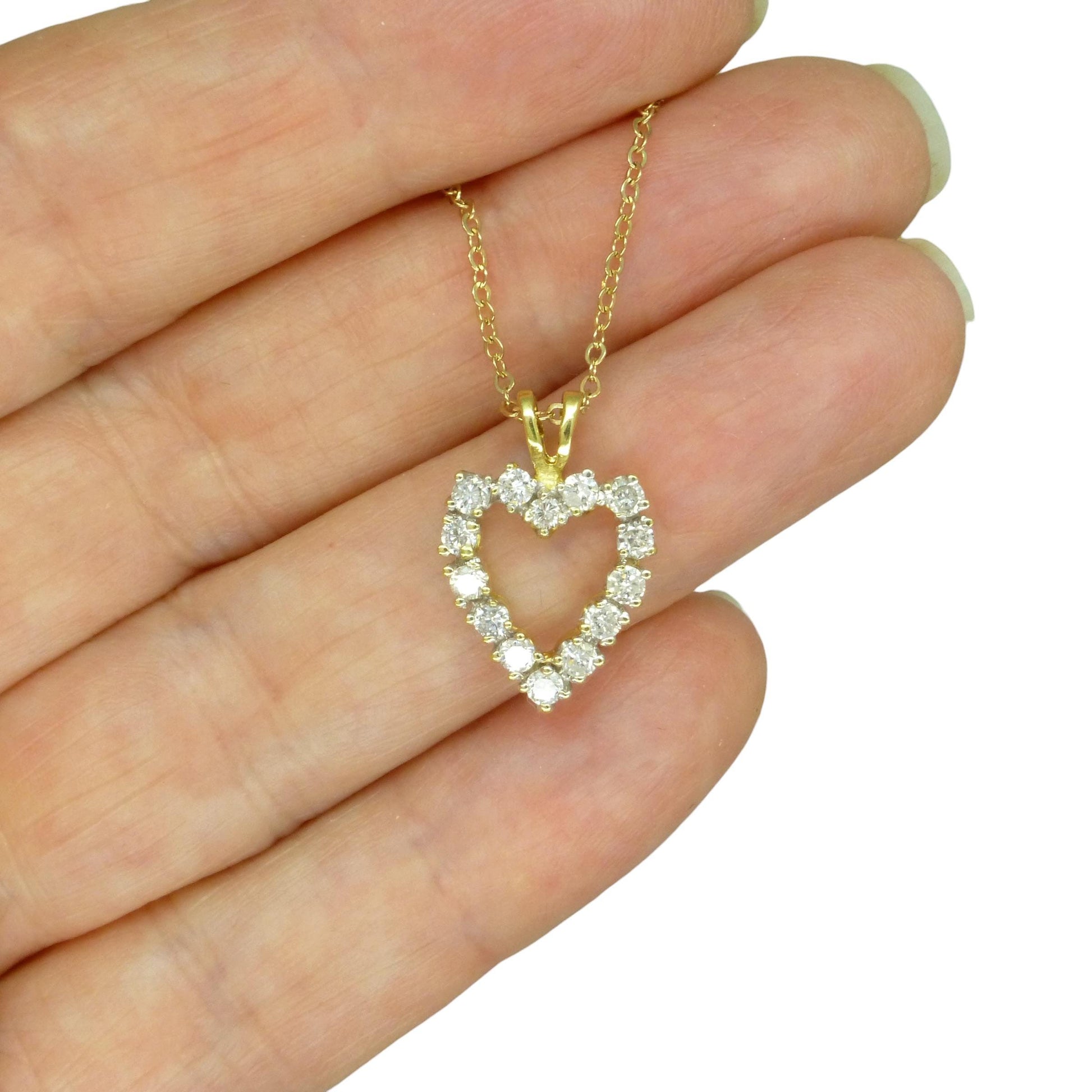Vintage 18ct gold diamond heart pendant & 9ct gold chain