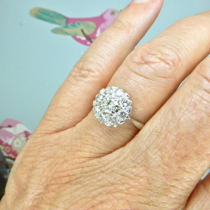 Vintage 18ct white gold natural diamond cluster engagement ring 0.77ct