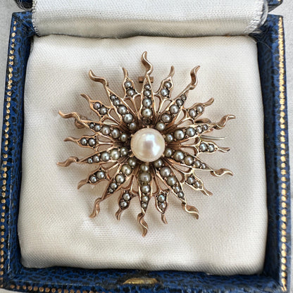 Antique gold Sunburst Pearl & seed pearl pendant/brooch c1890's - 1900's 7.9 grams