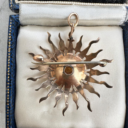 Antique gold Sunburst Pearl & seed pearl pendant/brooch c1890's - 1900's 7.9 grams