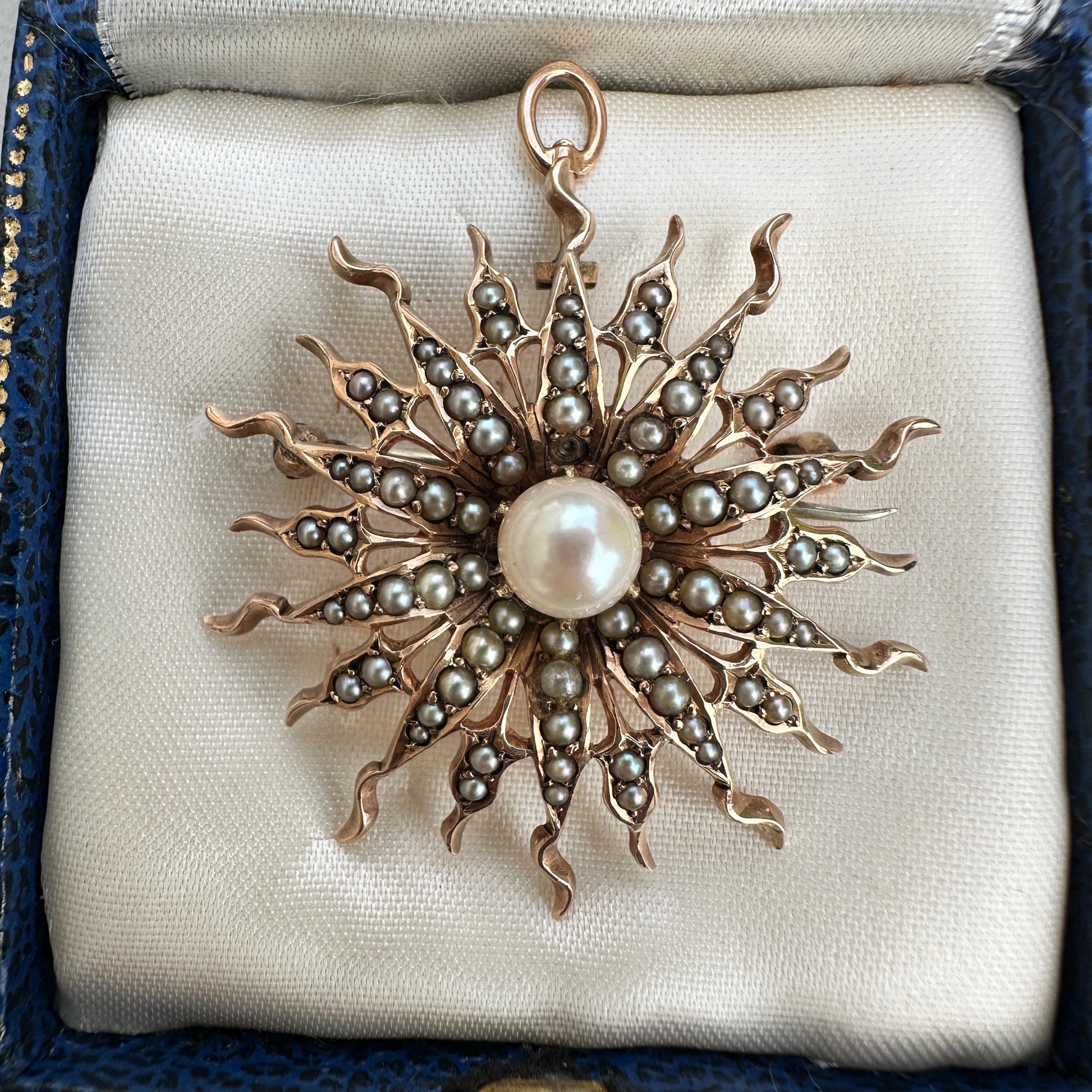 Antique gold Sunburst Pearl & seed pearl pendant/brooch c1890's - 1900's 7.9 grams