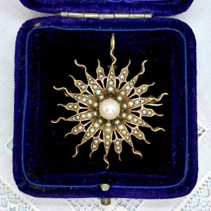 Antique gold Sunburst Pearl & seed pearl pendant/brooch c1890's - 1900's 7.9 grams