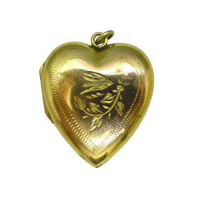 Antique 9ct Gold Heart Locket c1880-1900 – Aesthetic Engraved Bird motif
