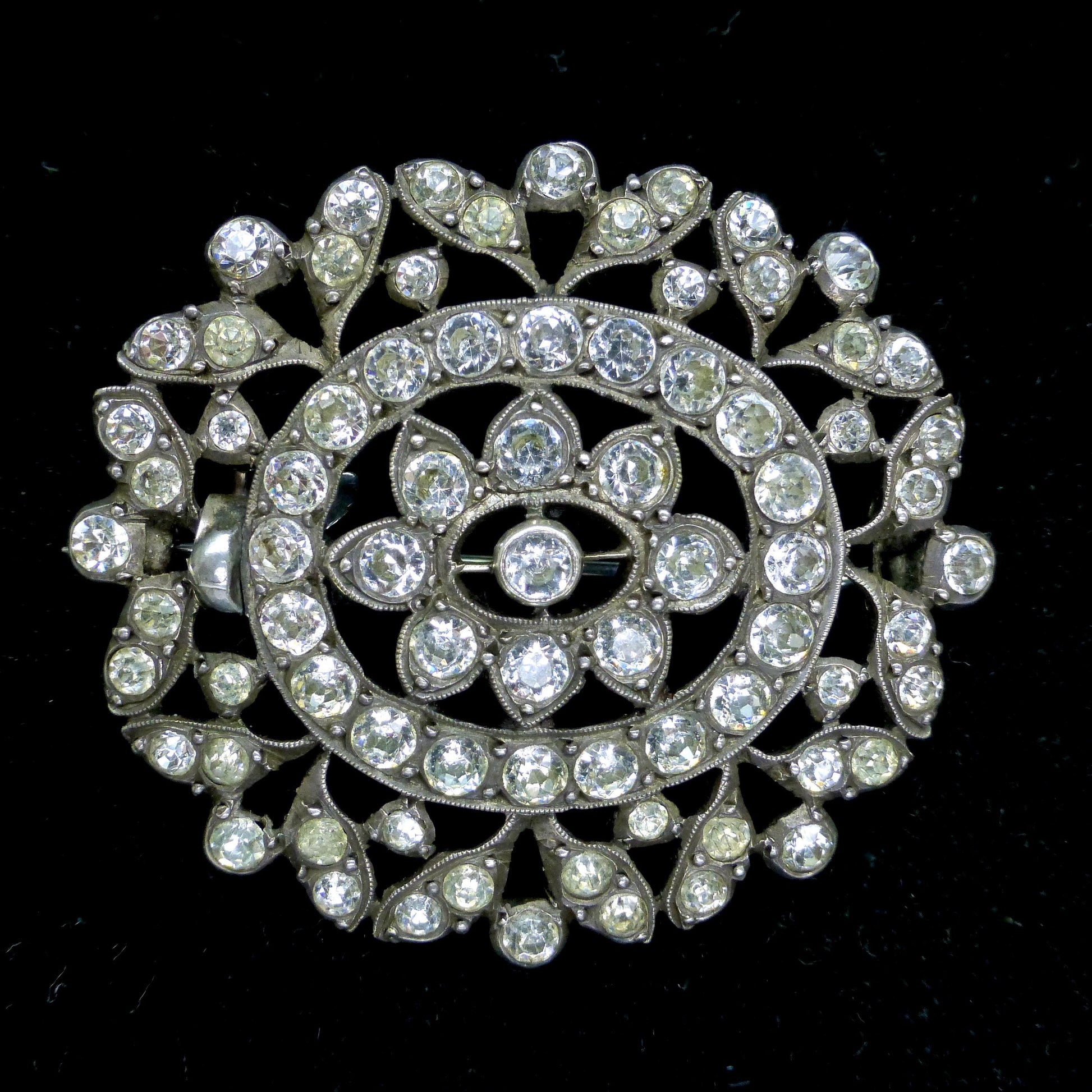 Antique silver paste brooch - Large Victorian-Edwardian pin