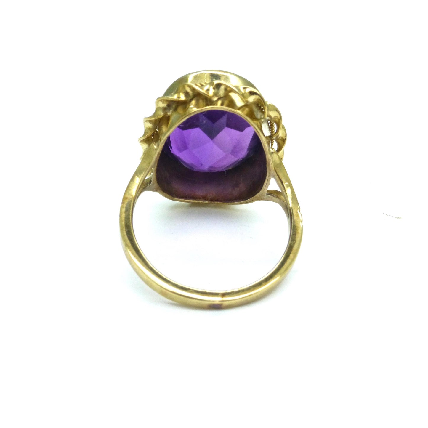 Vintage 9ct Gold Amethyst Statement Ring – Birmingham 1977 Retro Cocktail Jewelry