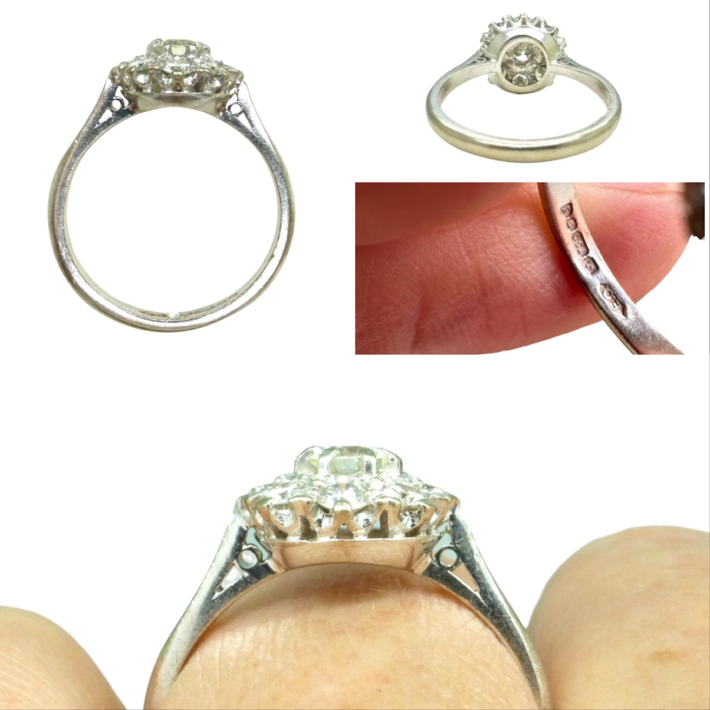 Vintage 18ct white gold natural diamond cluster engagement ring 0.77ct