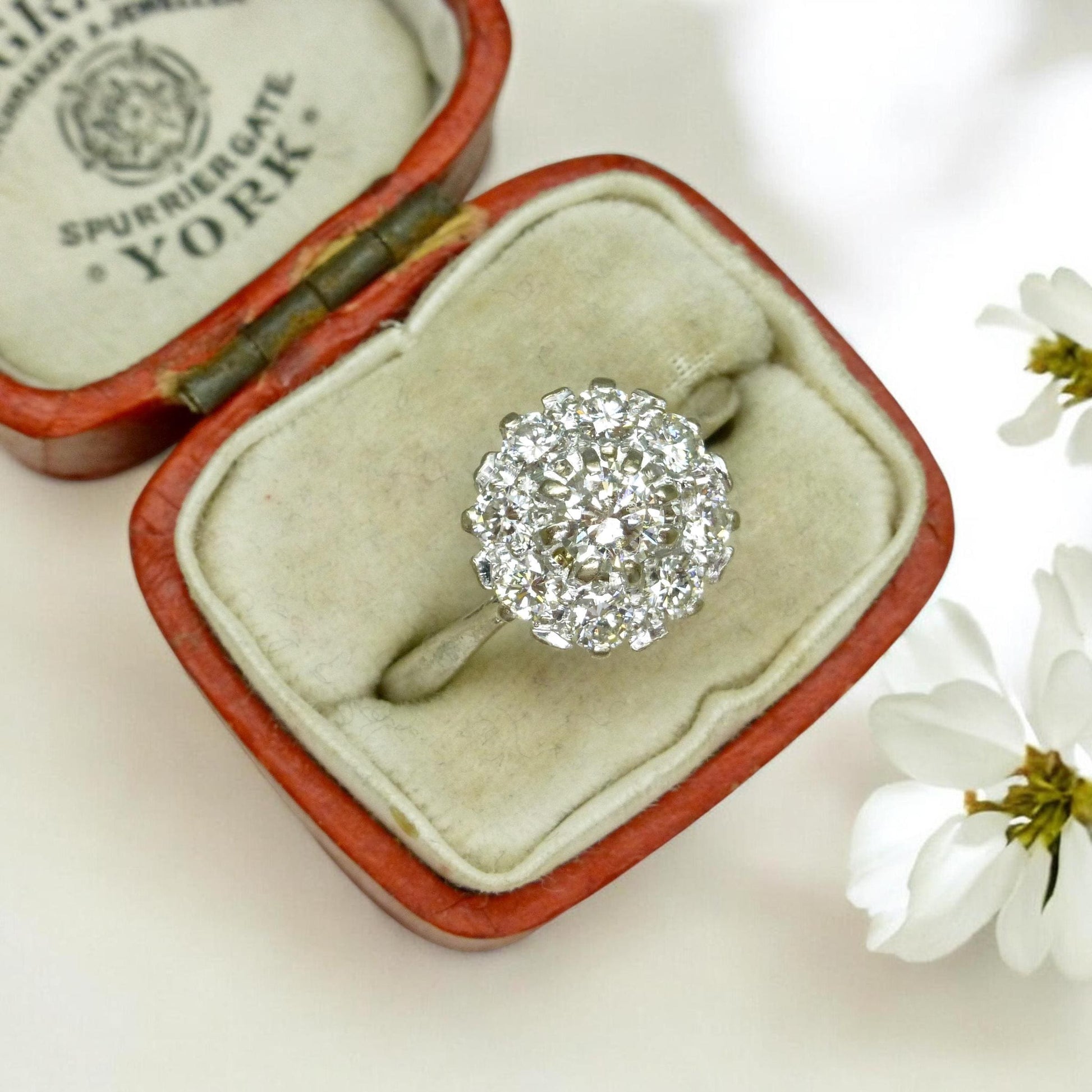 Vintage 18ct white gold natural diamond cluster engagement ring 0.77ct