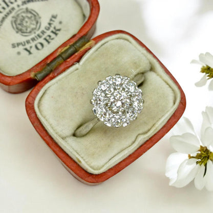 Vintage 18ct white gold natural diamond cluster engagement ring 0.77ct