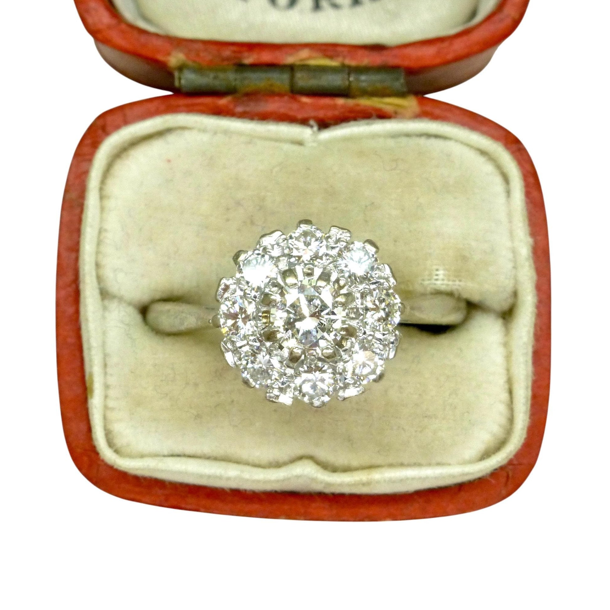 Vintage 18ct white gold natural diamond cluster engagement ring 0.77ct