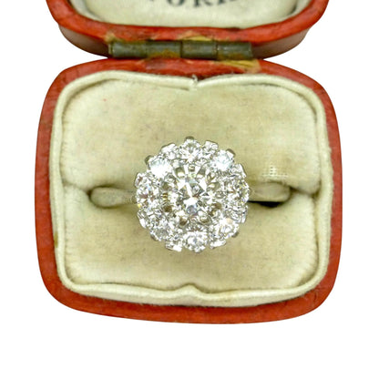 Vintage 18ct white gold natural diamond cluster engagement ring 0.77ct