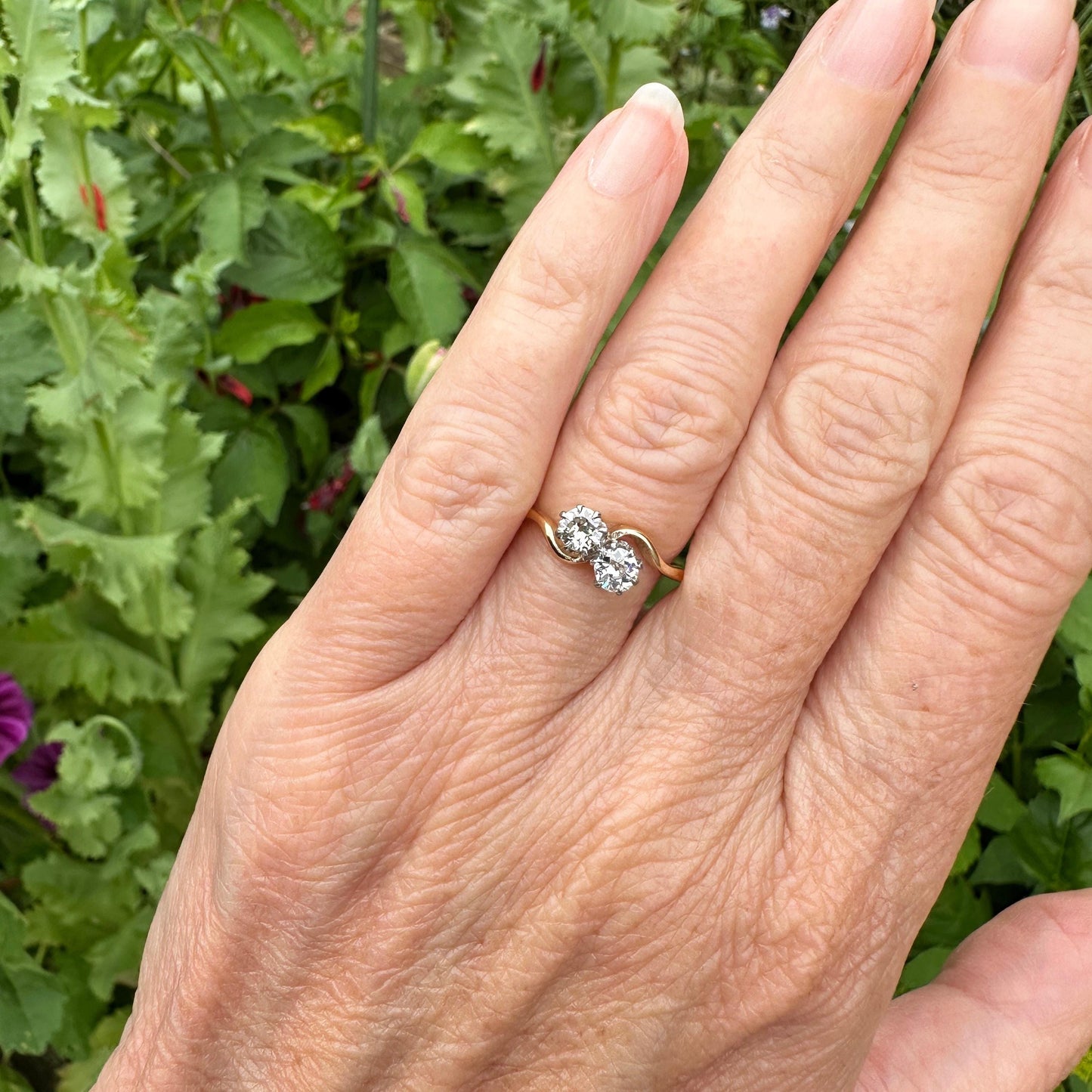 Antique Edwardian 18ct Platinum Toi et Moi two stone natural diamond ring 1910s - 0.50ct