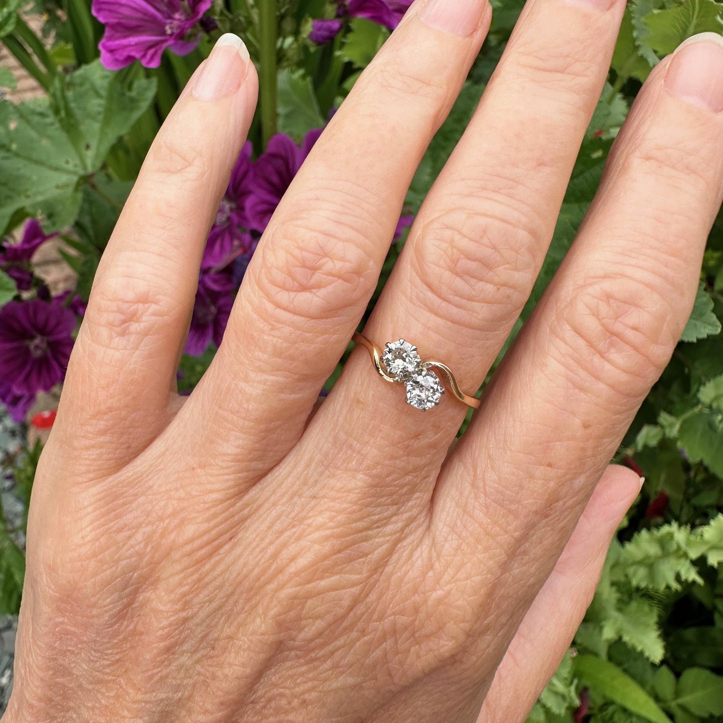 Antique Edwardian 18ct Platinum Toi et Moi two stone natural diamond ring 1910s - 0.50ct