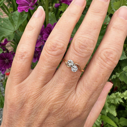Antique Edwardian 18ct Platinum Toi et Moi two stone natural diamond ring 1910s - 0.50ct
