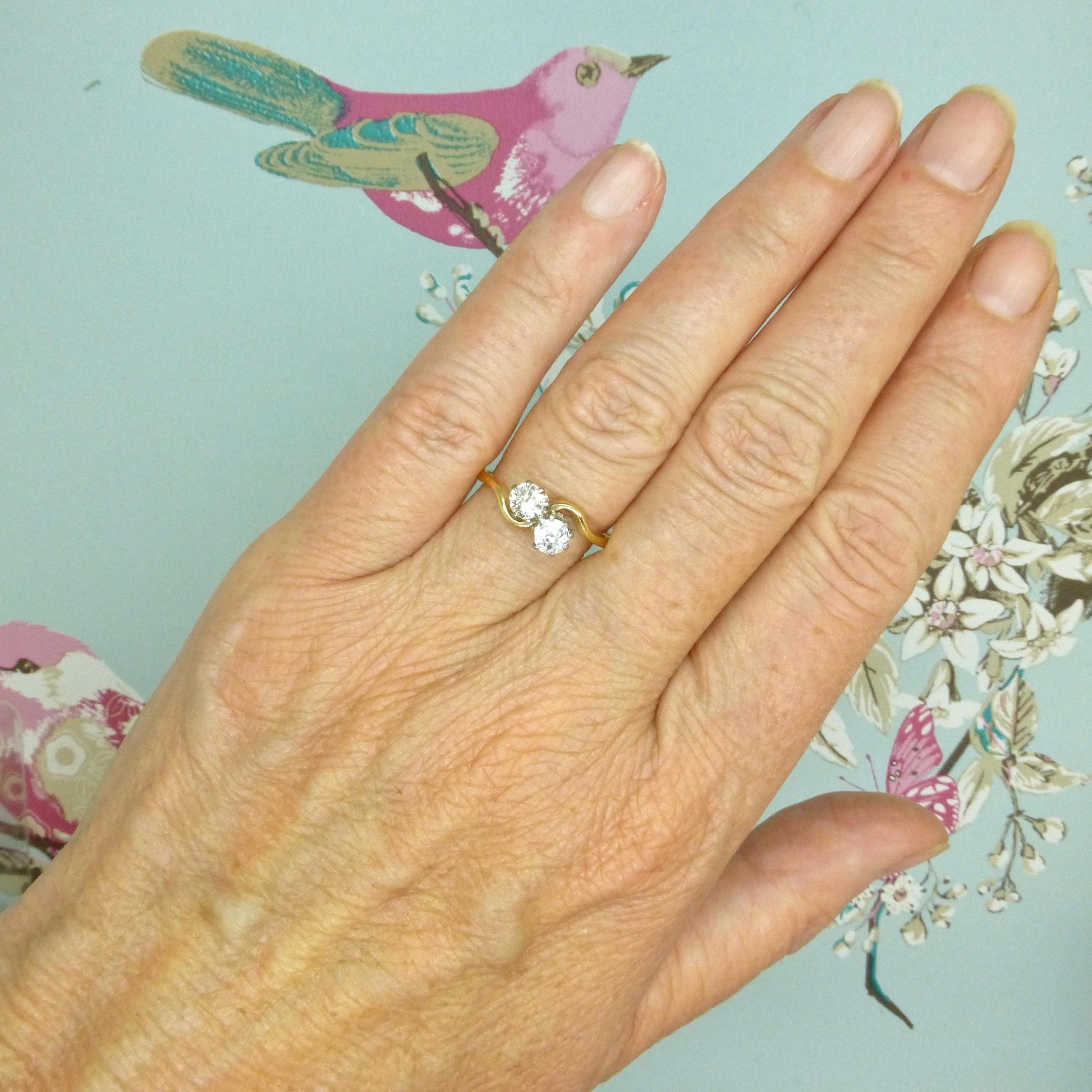 Antique Edwardian 18ct Platinum Toi et Moi two stone natural diamond ring 1910s - 0.50ct