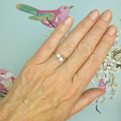 Antique Edwardian 18ct Platinum Toi et Moi two stone natural diamond ring 1910s - 0.50ct