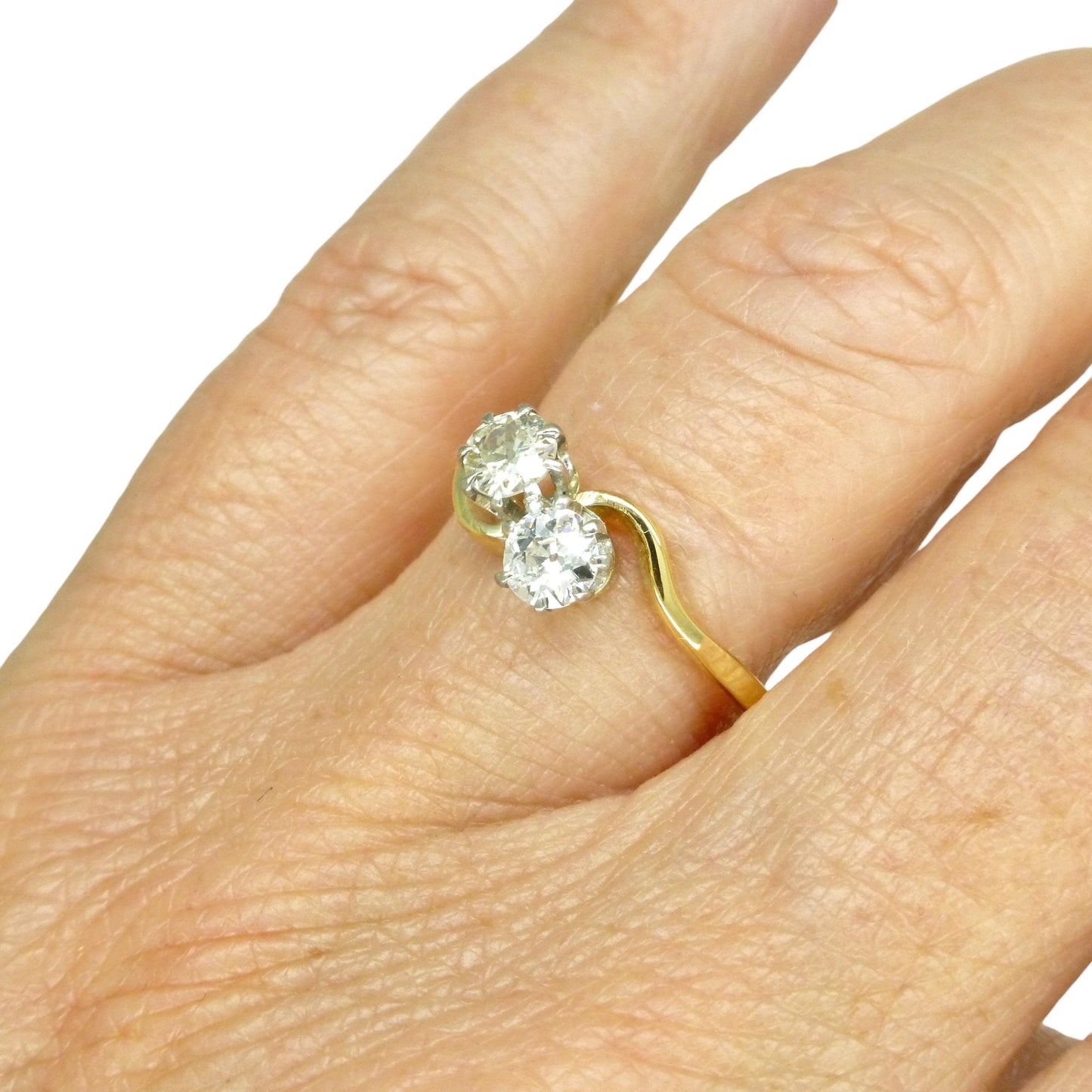 Antique Edwardian 18ct Platinum Toi et Moi two stone natural diamond ring 1910s - 0.50ct