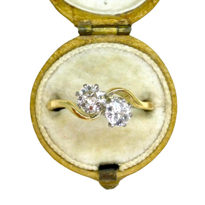 Antique Edwardian 18ct Platinum Toi et Moi two stone natural diamond ring 1910s - 0.50ct