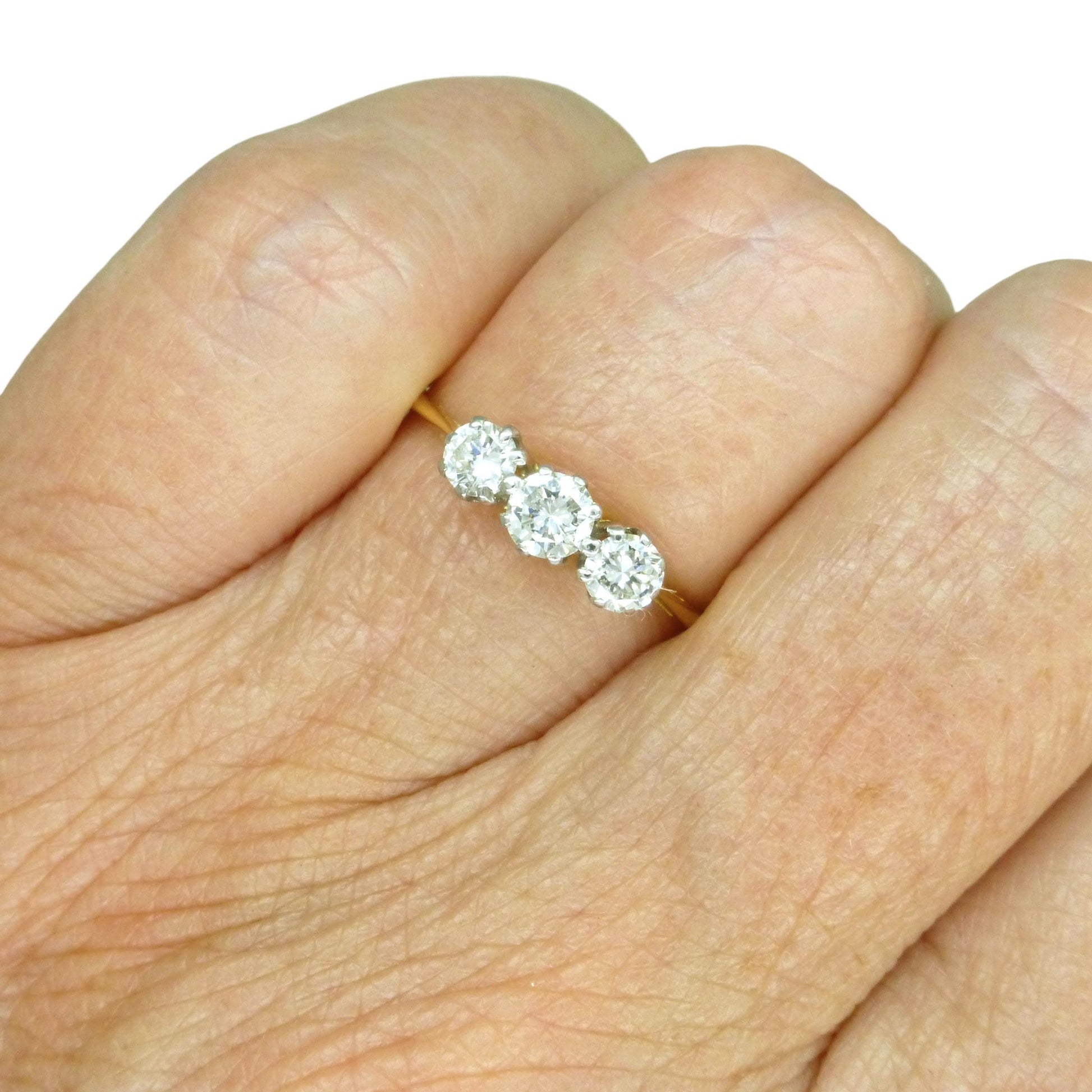Vintage 18ct natural diamond three stone trilogy ring 0.50ct c1930's