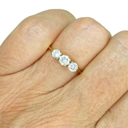 Vintage 18ct natural diamond three stone trilogy ring 0.50ct c1930's