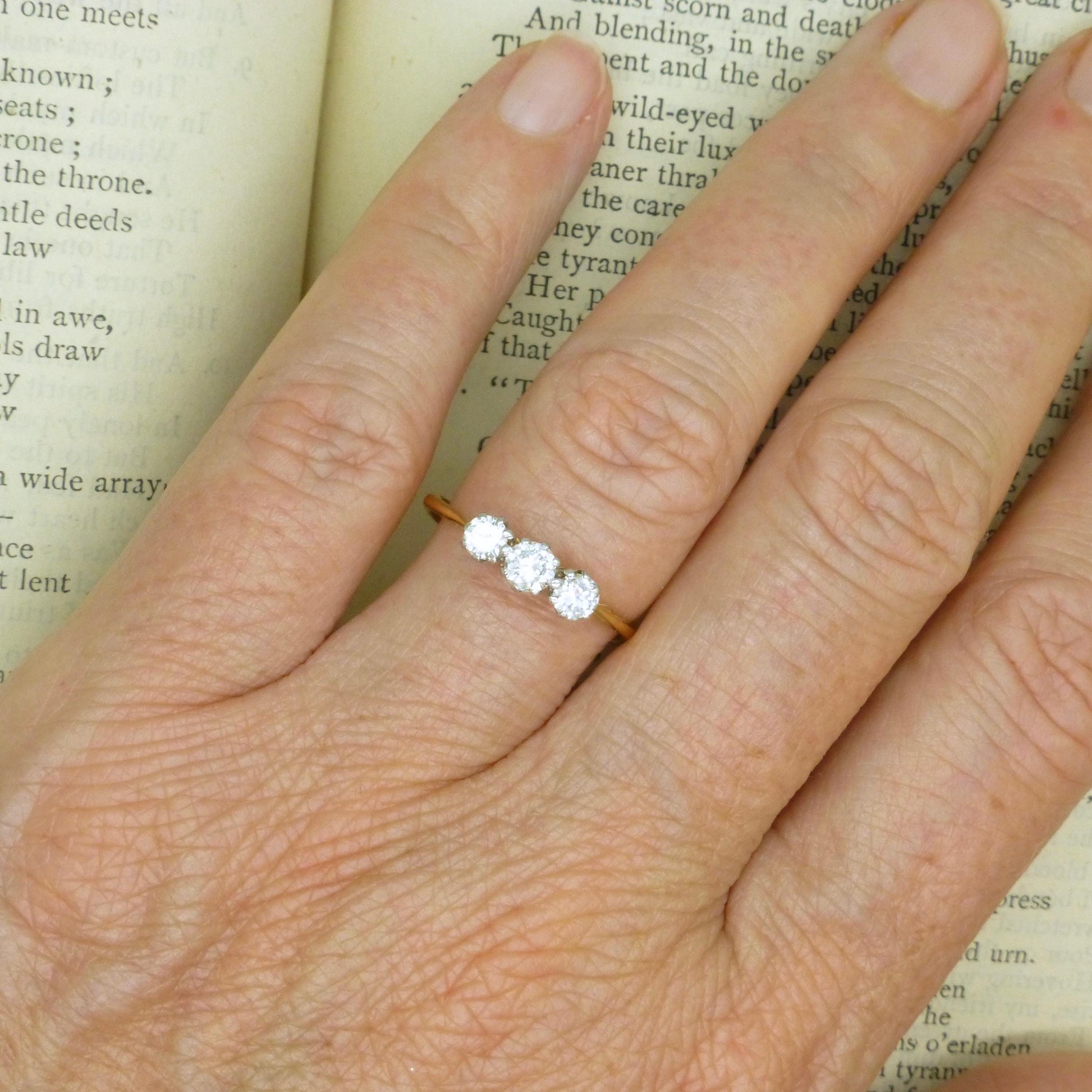 Vintage 18ct natural diamond three stone trilogy ring 0.50ct c1930's